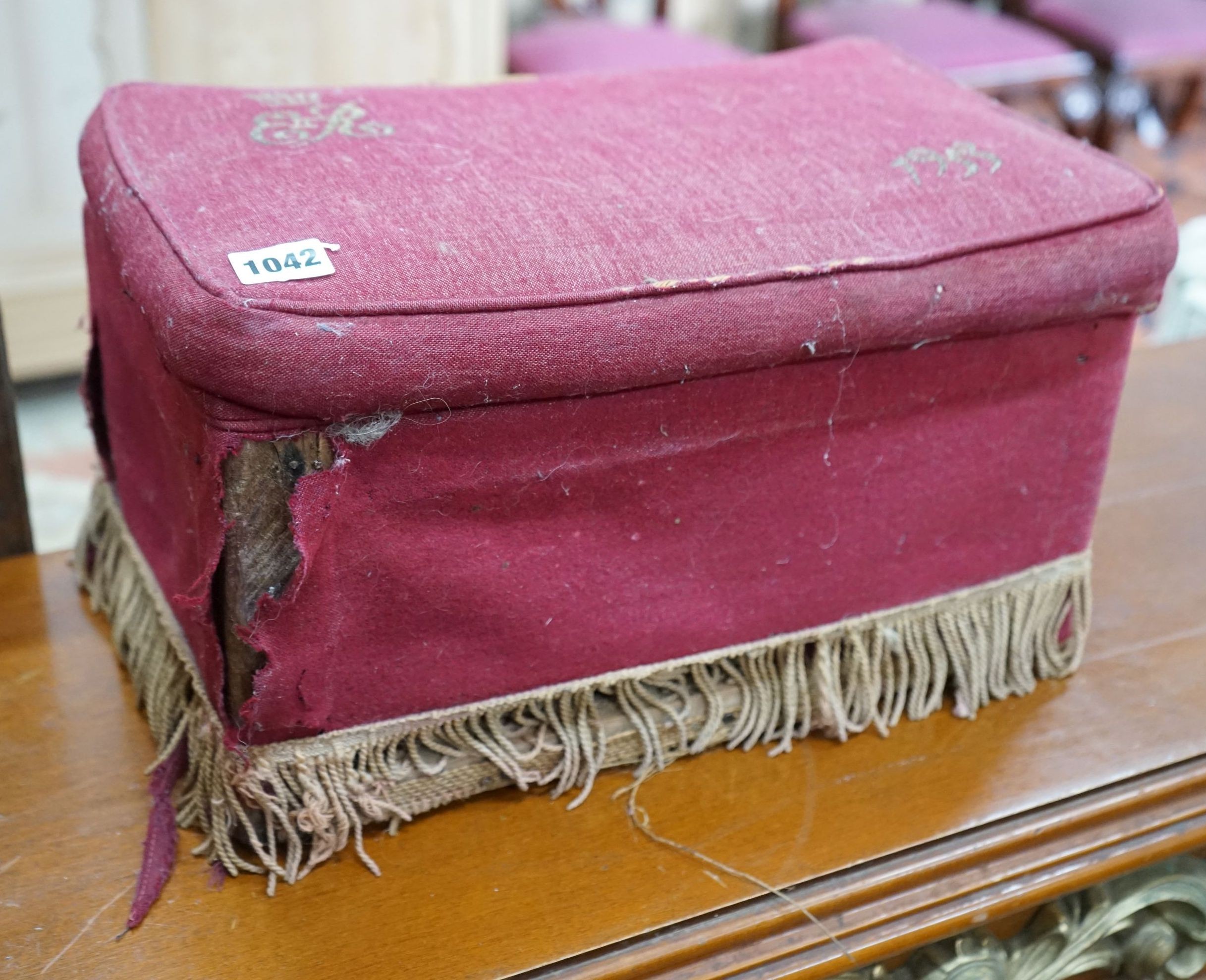 An Elizabeth II rectangular upholstered coronation footstool, width 42cm, depth 26cm, height 24cm